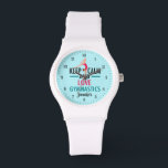 Behalte Liebe Gymnastik Niedliches Custom Gymnast Armbanduhr<br><div class="desc">Funny Behielt Calm und Liebe Gymnastik beobachten für einen Gymnastiktrainer zu Geschenken an ihre Mädchen auf ihrem Wettkampf-Team,  bevor ein Wettkampf. Eine niedliche Gymnastik-Armbanduhr.</div>