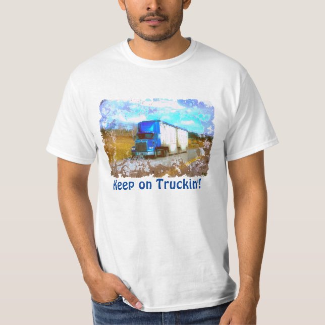 "Behalten auf LKW" Blauer LKW T-Shirt (Vorderseite)
