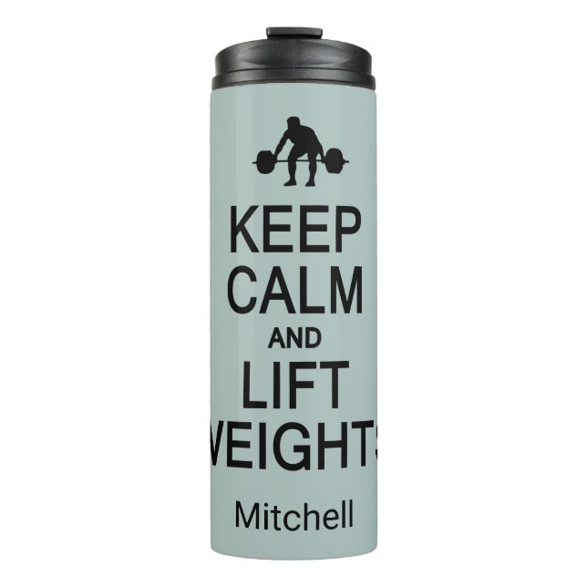 Behalten Ruhe & Lift Gewicht individuelle Name & F Thermosbecher (Vorderseite)