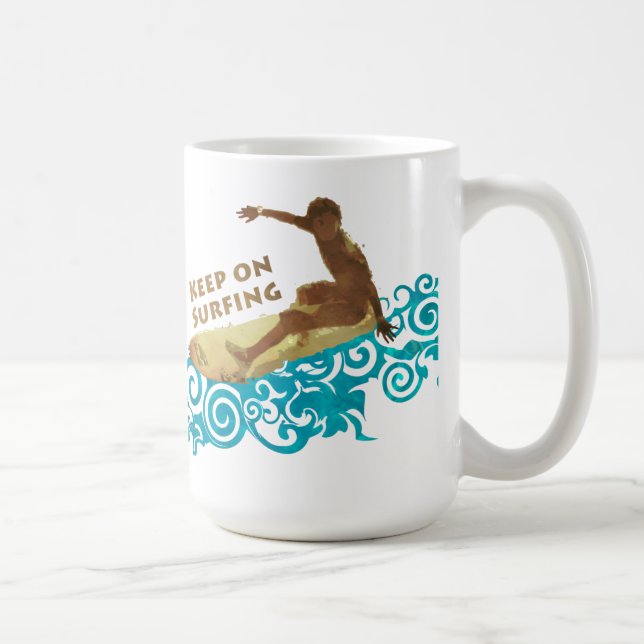 Behalten Sie auf dem Surfen, Grunge und Wellen für Kaffeetasse (Rechts)