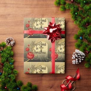 Behalten Sie Christus im Weihnachten, Gold/rotes Geschenkpapier