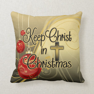 Behalten Sie Christus im Weihnachten, Gold/rotes Kissen