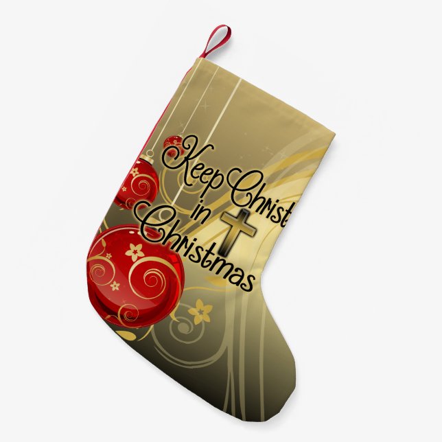 Behalten Sie Christus im Weihnachten, Gold/rotes Kleiner Weihnachtsstrumpf (Vorderansicht (hängend))