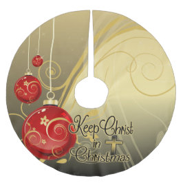Behalten Sie Christus im Weihnachten, Gold/rotes Polyester Weihnachtsbaumdecke