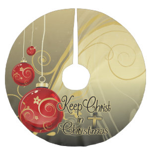 Behalten Sie Christus im Weihnachten, Gold/rotes Polyester Weihnachtsbaumdecke