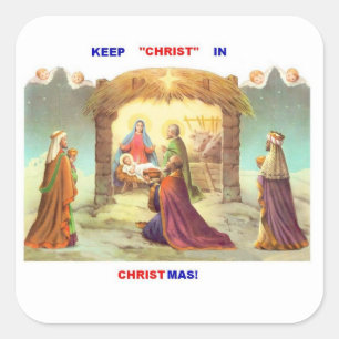 BEHALTEN SIE CHRISTUS IN DEN WEIHNACHTSaufklebern Quadratischer Aufkleber
