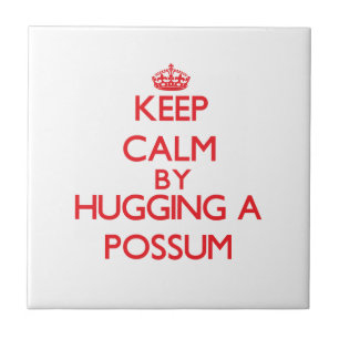 Behalten Sie Ruhe, indem Sie ein Opossum umarmen Fliese