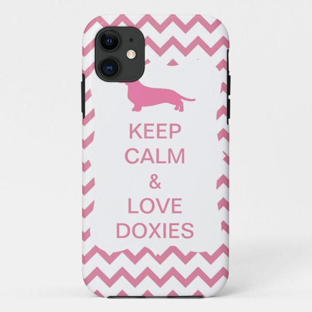 Behalten Sie Ruhe u. Liebe-Dackel-rosa Zickzack Case-Mate iPhone Hülle (Rückseite)