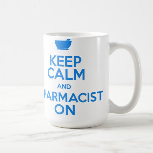 Behalten Sie Ruhe und Apotheker auf Tasse