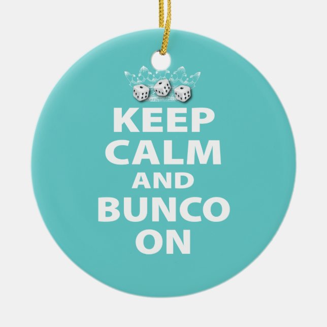 Behalten Sie Ruhe und Bunco auf lustiger Keramikornament (Vorne)