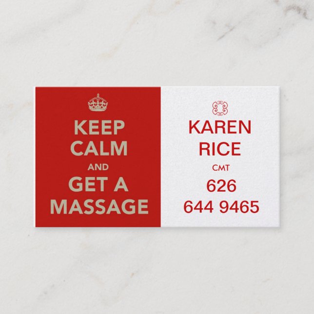 behalten Sie Ruhe und erhalten Sie eine Massage II Visitenkarte (Vorderseite)
