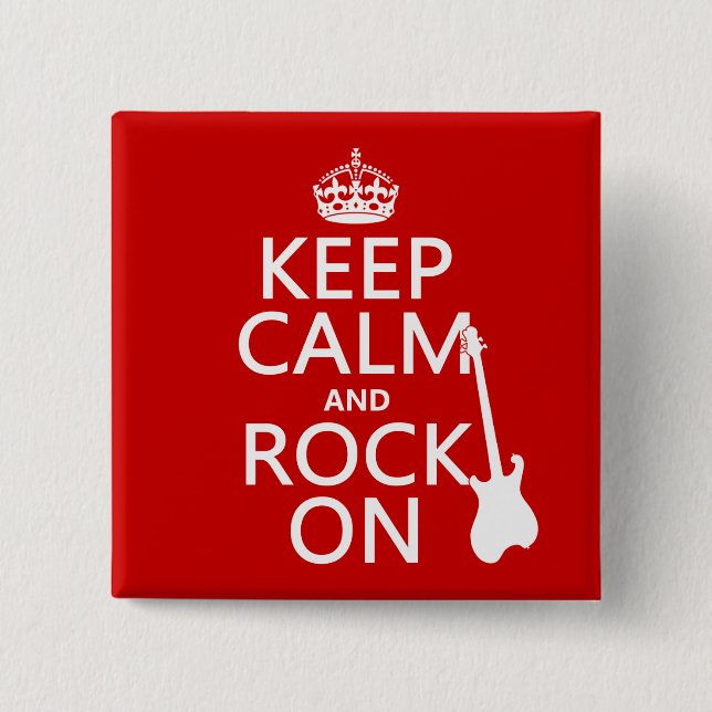 Behalten Sie Ruhe und Felsen auf (Gitarre) Button (Vorderseite)