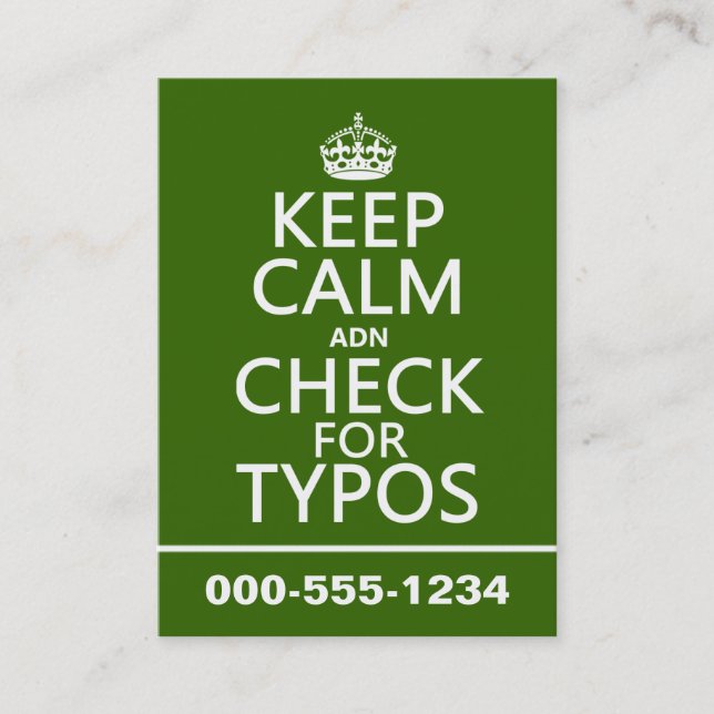 Behalten Sie Ruhe "und" Karo für Typos (in Visitenkarte (Vorderseite)