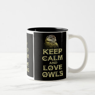 Behalten Sie Ruhe-und Liebe-Eulen-ursprüngliches Zweifarbige Tasse