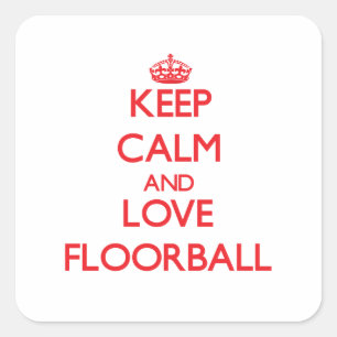 Behalten Sie Ruhe und Liebe Floorball Quadratischer Aufkleber