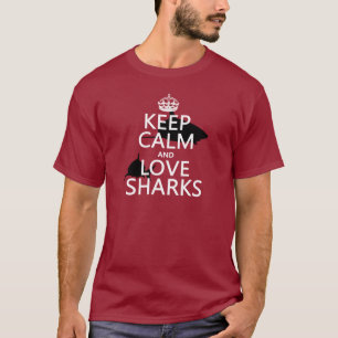 Behalten Sie Ruhe-und Liebe-Haifische T-Shirt