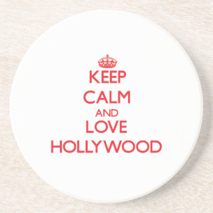 Behalten Sie Ruhe und Liebe Hollywood Sandstein Untersetzer