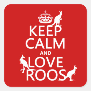 Behalten Sie Ruhe und Liebe Roos (Kängurus) Quadratischer Aufkleber