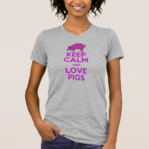 Behalten Sie Ruhe-und Liebe-rosa Schweine T-Shirt