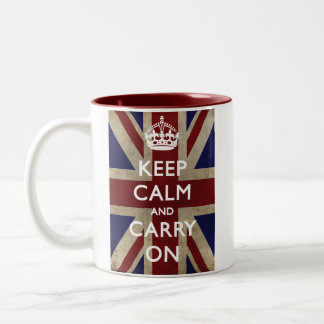 Behalten Sie Ruhe und machen Sie mit dem Zweifarbige Tasse
