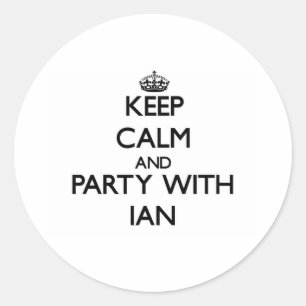 Behalten Sie Ruhe und Party mit Ian Runder Aufkleber