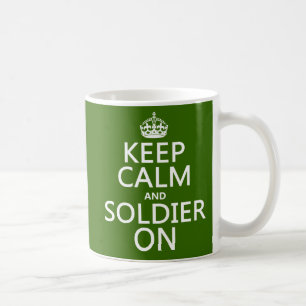 Behalten Sie Ruhe und Soldaten auf (irgendeine Kaffeetasse