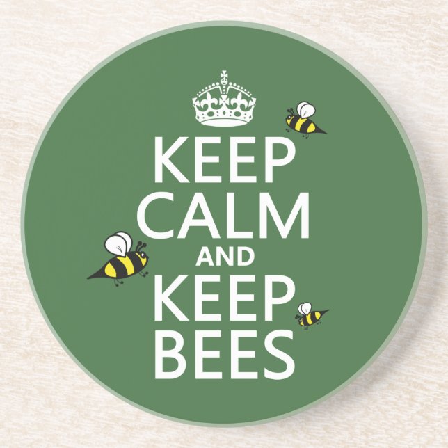 Behalten Sie ruhig und behalten Sie Bienen - alle Sandstein Untersetzer (Vorne)