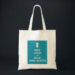 Behalten Sie ruhig und lesen Sie Einkaufstasche<br><div class="desc">Behalten Sie ruhig und lesen Sie Einkaufstasche Janes Austen. Behalten Sie ruhig und lesen Sie Miniatur-Silhouette Janes Austen. Groß für irgendeinen Fan von Jane Austen. Stolz und Vorurteil,  Emma,  Sinn und Sinnlichkeit,  Herr,  Darcy,  Elizabeth Bennet oder Emma und Herr Knightley. Schöne aquamarine Farbe.</div>