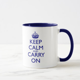Behalten Sie ruhig und machen Sie Marine-Blau-Text Tasse