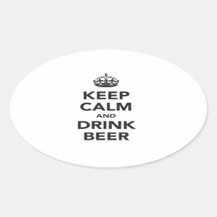 Behalten Sie ruhige und Getränk-Bier-Phrase Ovaler Aufkleber