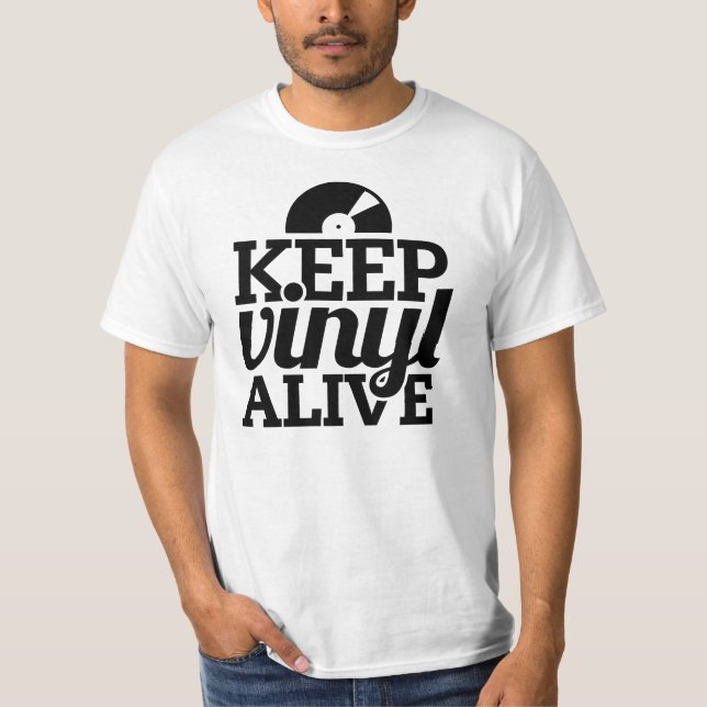 Behalten Sie Vinyllebendigen T - Shirt - DJ, (Vorderseite)