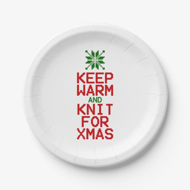 Behalten Sie warm und Strick für Weihnachten Pappteller (Vorderseite)