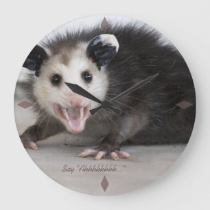 behandelt Opossum-Foto-Wanduhr des Büros lustige Große Wanduhr