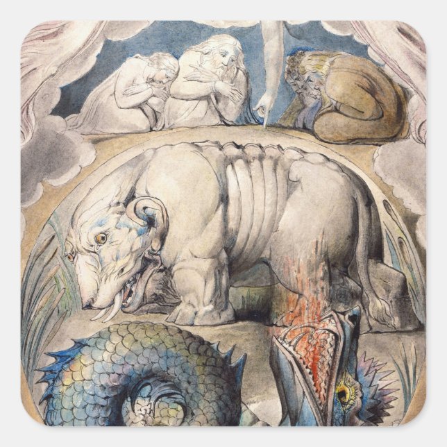 Behemoth und Leviathan William Blake 1825 Quadratischer Aufkleber (Vorderseite)