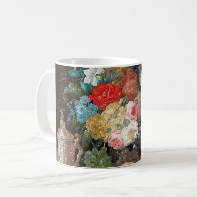 Beherrschendes Stillleben: Blume und Obst Kaffeetasse (Vorderseite Links)
