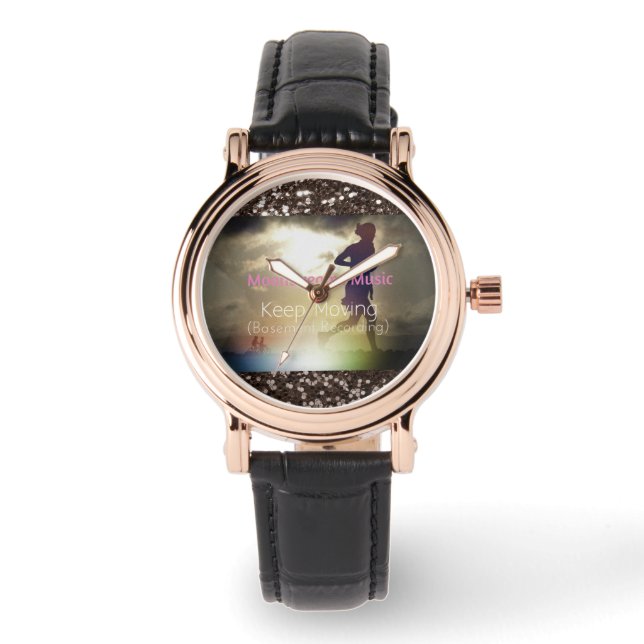 Behieltest Moving Brown Imitats Glitzer Armbanduhr (Vorderseite)
