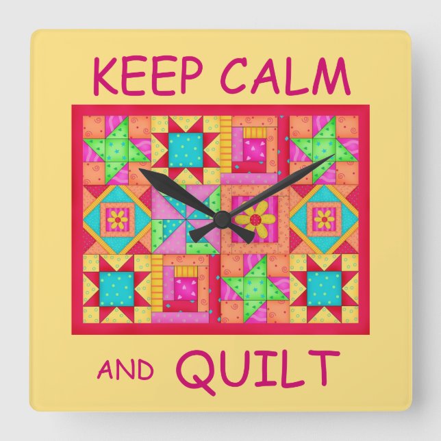 Behieltest von "Ruhe" und "Quilt Multi Block Patch Quadratische Wanduhr (Vorderseite)