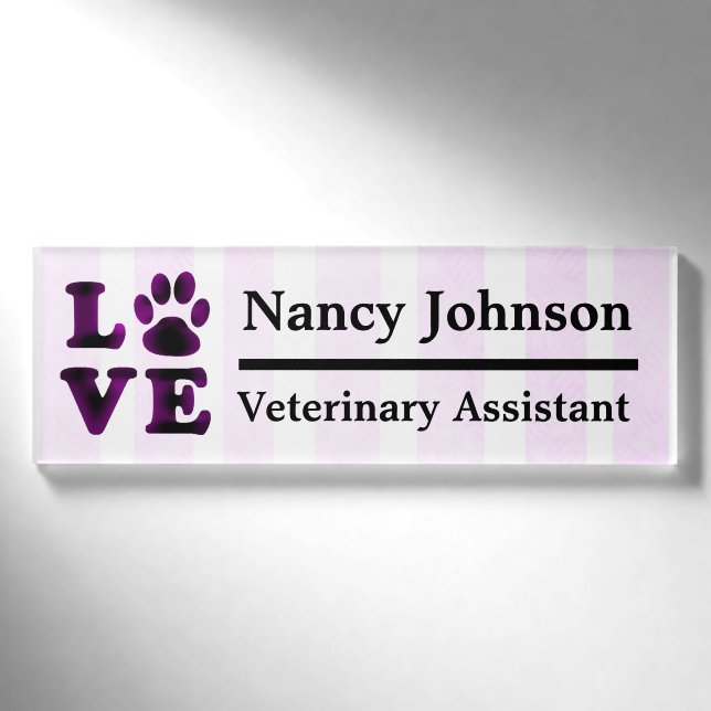 Behilflicher Namensveterinärumbau lila Pawprints Namenschild (Vorderseite)