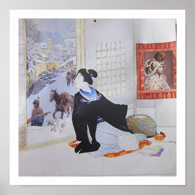 Bei den Nachbarn vorbeischauen - Collage-Kunst Poster (Vorne)