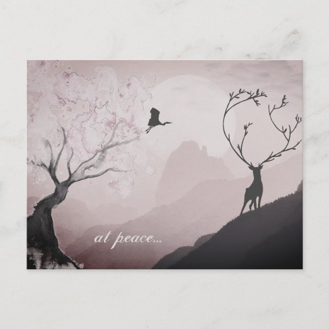 bei Frieden ~ Rosa Vollmond und Berglandschaft Jap Postkarte (Vorderseite)
