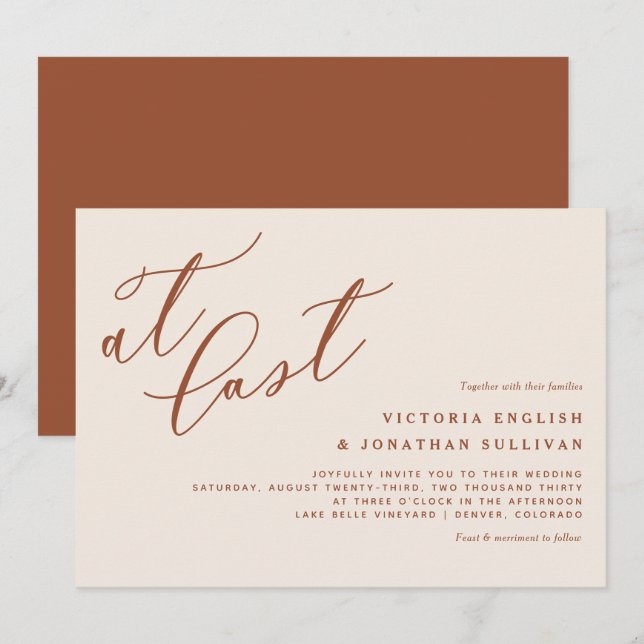 Bei Last Terracotta Moderne Kalligrafie Hochzeit Einladung (Vorne/Hinten)