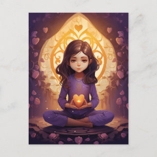 Bei Peace Hübsch Meditating Yoga Girl Lila Hearts Postkarte