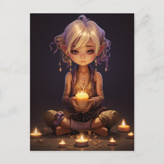 Bei Peace Hübsch Meditation Yoga Girl Lila Gold Postkarte