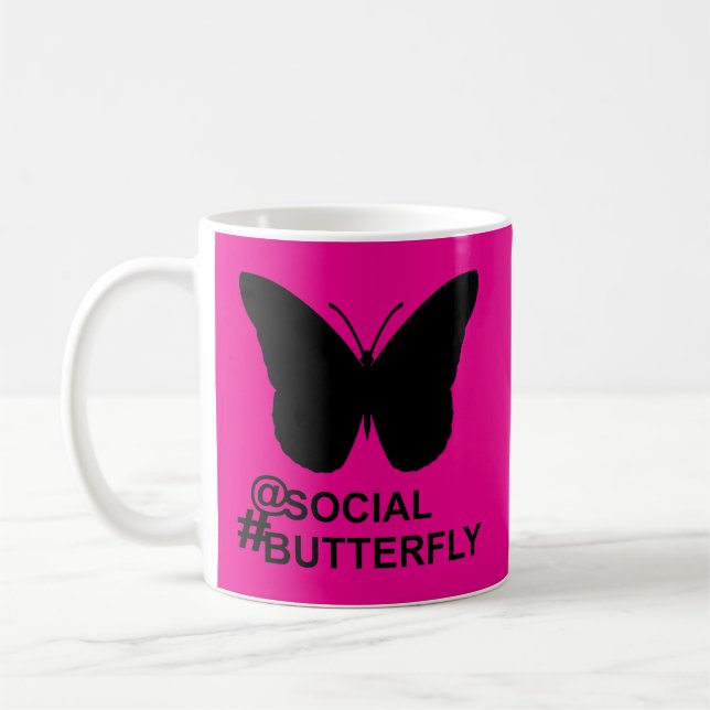 Bei Social Hashtag Butterfly [Bold Pink Remix] Kaffeetasse (Links)
