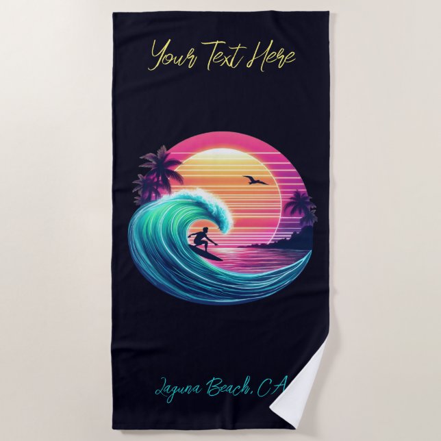 Bei Sonnenuntergang die Wave reiten Strandtuch (Vorderseite)