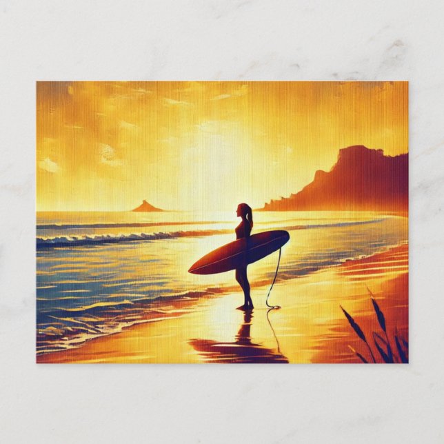 Bei Sonnenuntergang surfen Frauen Postkarte (Vorderseite)