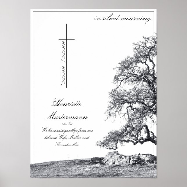 Bei stille Trauer - Baum auf der Wiese Poster (Vorne)