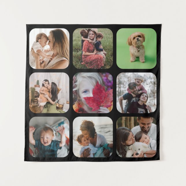 Beibehalten der Foto Collage Quadrat Vorlage runde Wandteppich (Vorderseite)