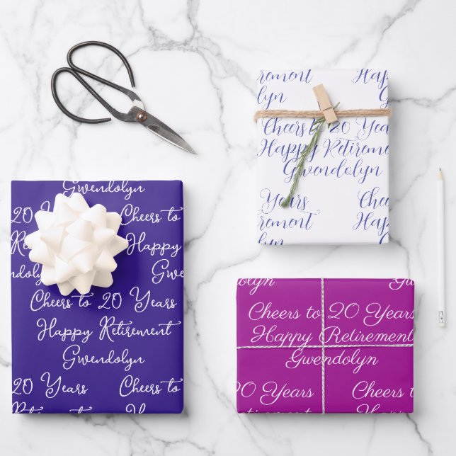 Beifall auf 20 Jahre Rosa Magenta Happy Rente Geschenkpapier Set (Vorderseite)
