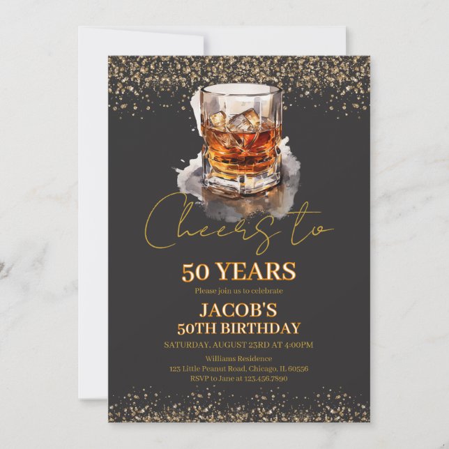 Beifall auf 50 Jahre Whiskey Geburtstag Einladung (Vorderseite)